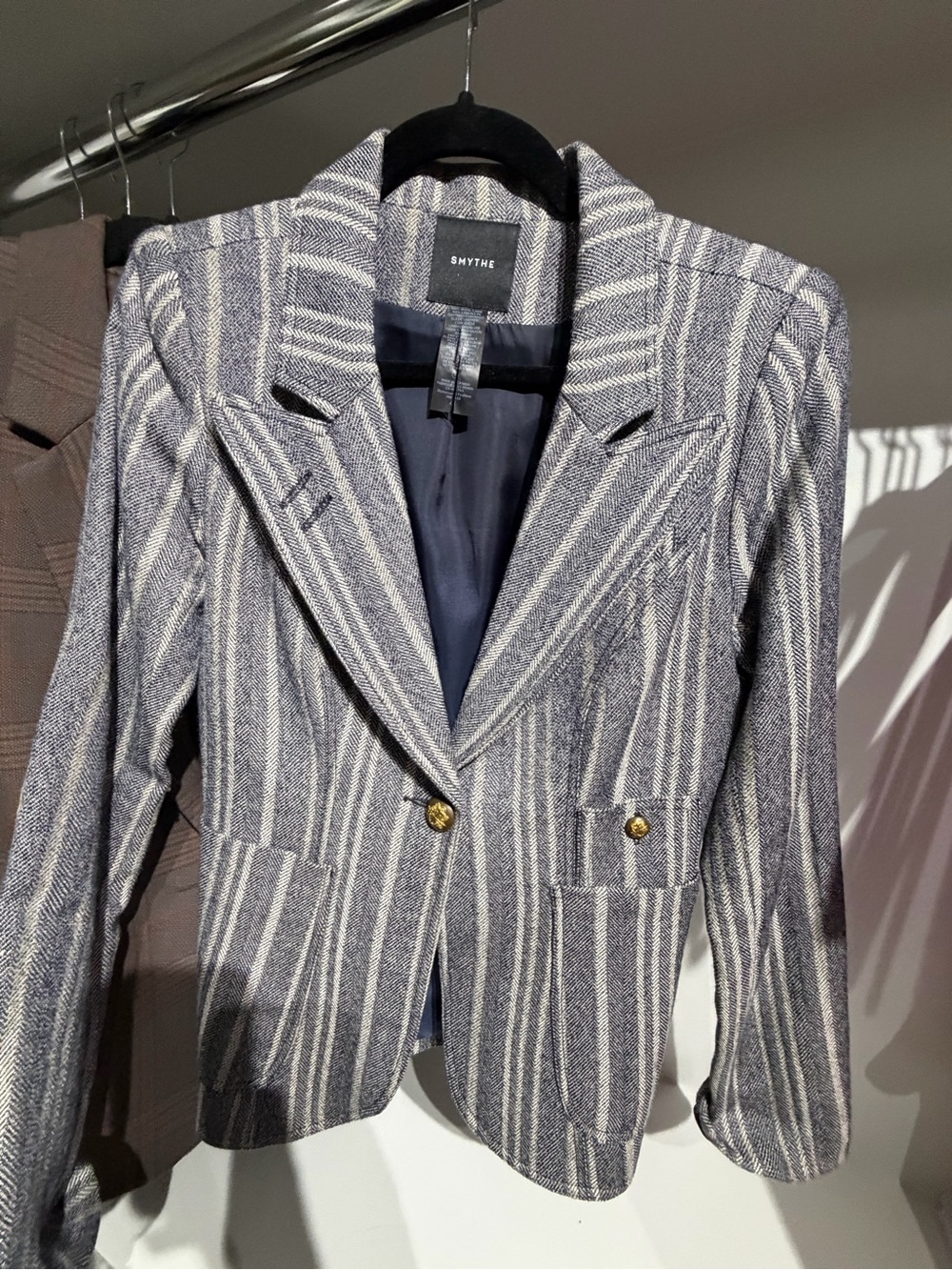 Smythe Navy and White Striped Tailored Blazer